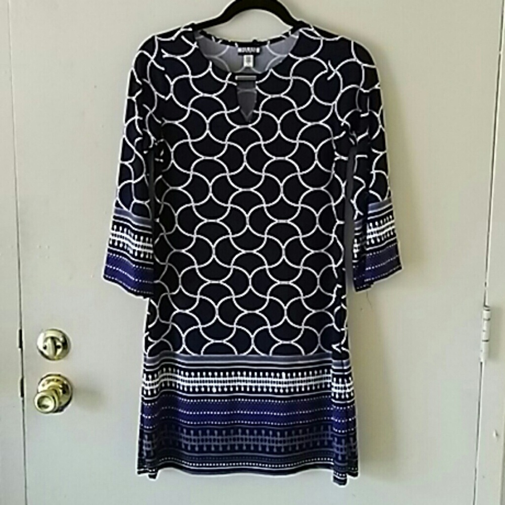 Haani Navy and White Geometric Midi Dress